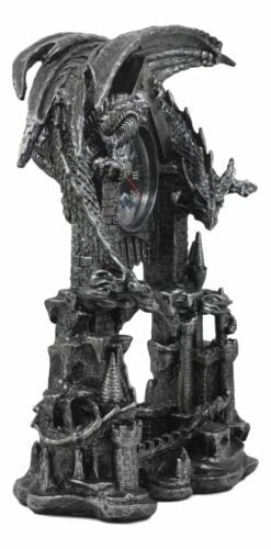 Large Gothic Smaug Dragon Overlord Guarding Castle Pendulum Table Clock Statue-3