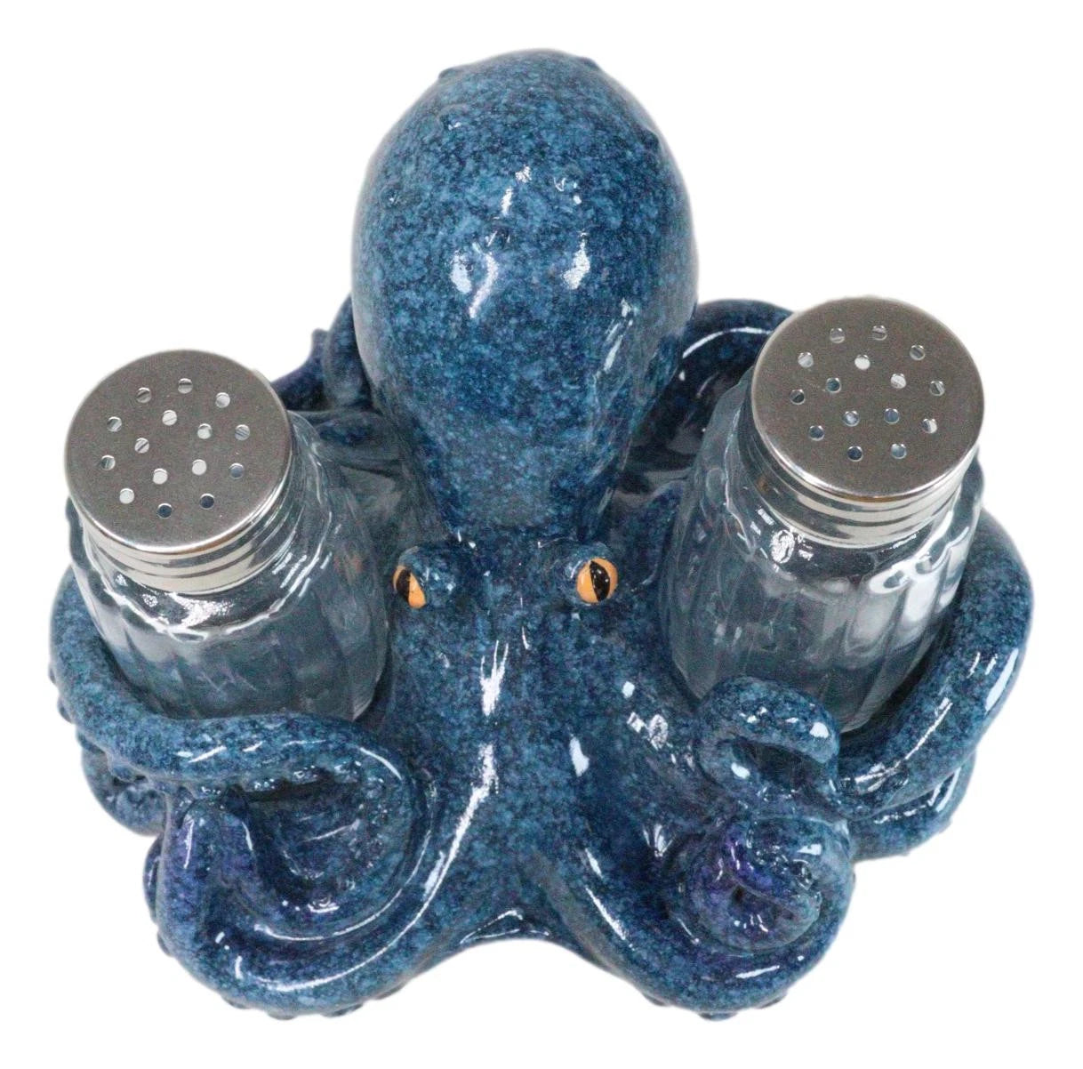 Onyx Blue Nautical Marine Cephalopod Octopus Salt Pepper Shakers Holder Set-5