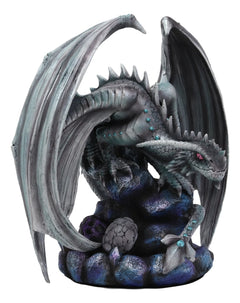 Anne Stokes Fantasy Silverback Baby Wyrmling And Adult Rock Dragon Statues Set-2