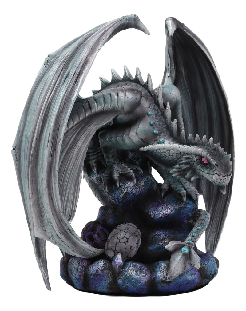 Anne Stokes Fantasy Silverback Baby Wyrmling And Adult Rock Dragon Statues Set-2