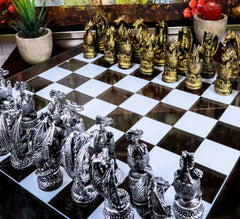 Mythical Fantasy Dragon Dungeon Kingdoms Resin Chess Pieces With Glass Board Set-2