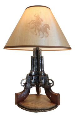 Western Wild West Triple Six Shooters Revolver Guns Side Table Lamp Statue Decor-4