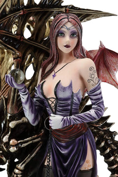 Large 26"H Gothic Soothsayer Psychic Fairy & Bone Skeletal Ghost Dragon Statue-5