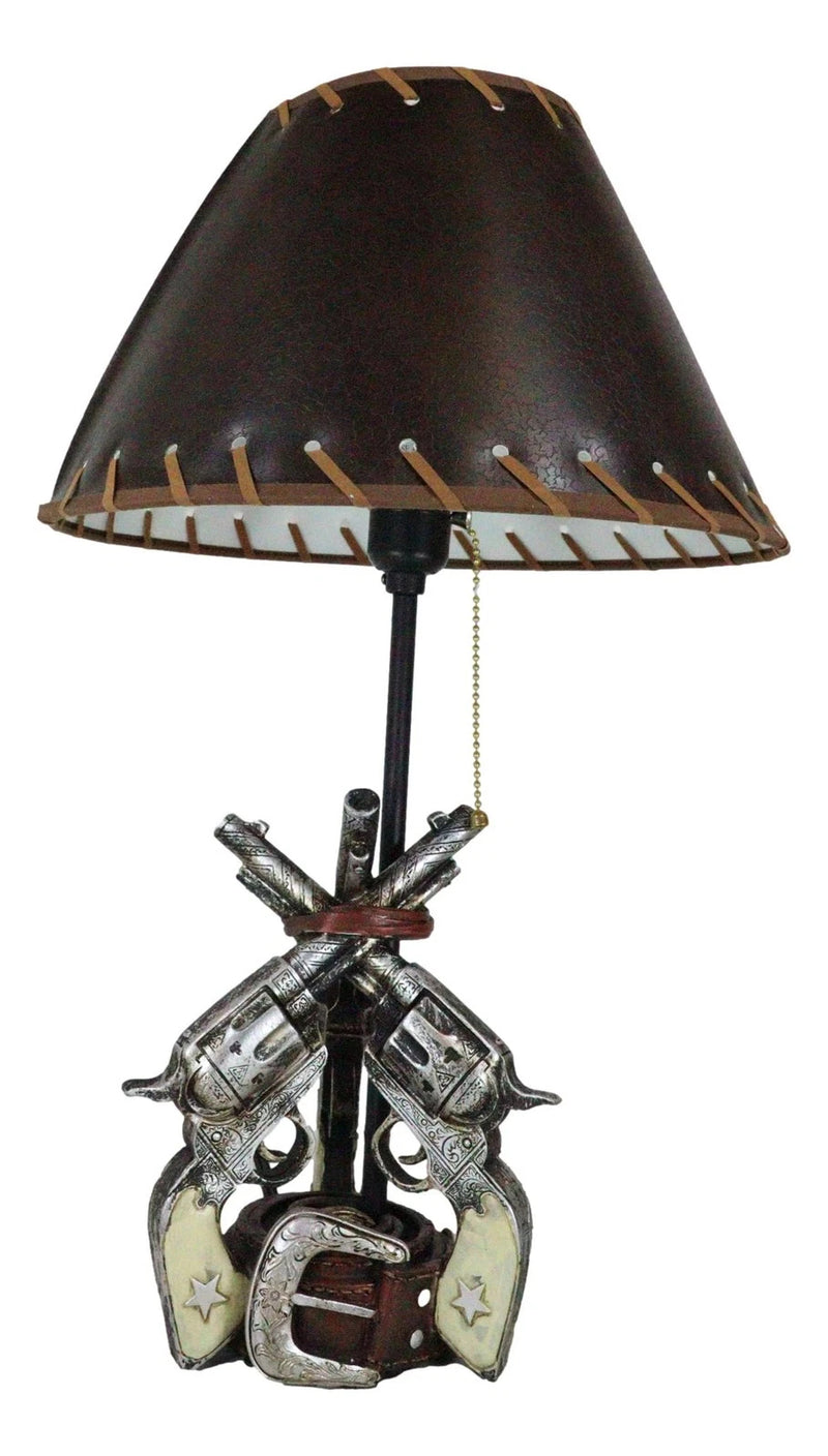 Rustic Western Triple Six Shooter Revolver Gun Pistols Cowboy Buckle Table Lamp-6