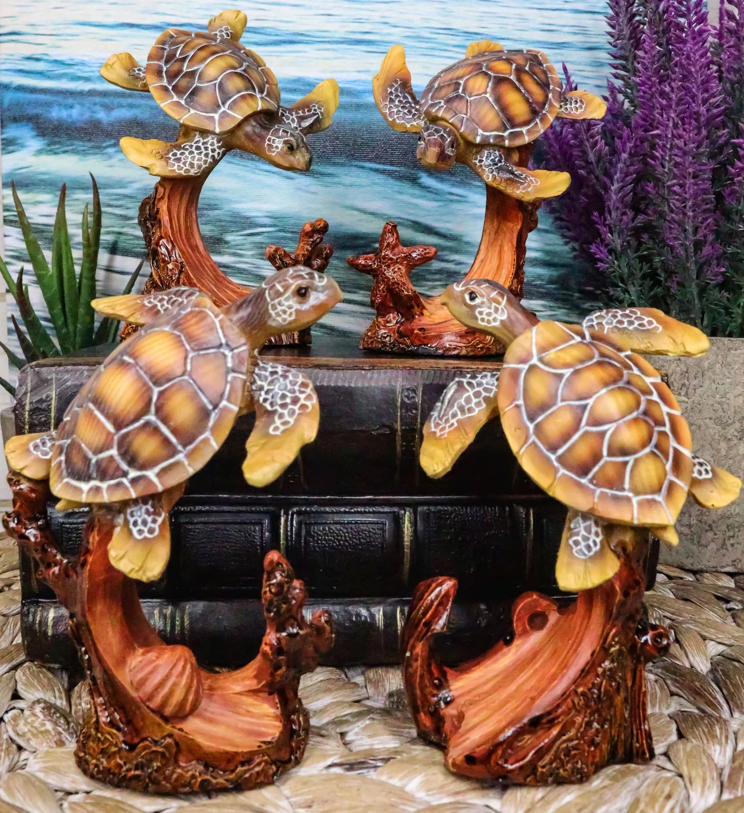 Marine Life Sea Turtles Swimming Under The Sea Reefs Collectible Figurines Set-1