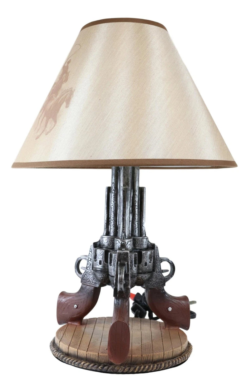 Western Wild West Triple Six Shooters Revolver Guns Side Table Lamp Statue Decor-5