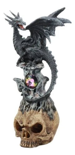 Azureon Black Dragon Perching On Quartz Tower Alien Skull Statue Home Decor-2