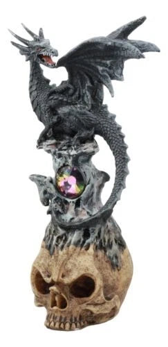 Azureon Black Dragon Perching On Quartz Tower Alien Skull Statue Home Decor-2