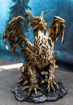 Forest Tree Ent Greenman Dendritic Dragon with Red Blood Moon Eyes Figurine-2