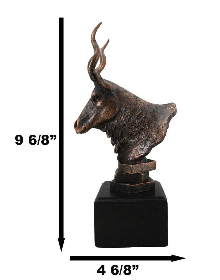 Estatua rústica de antílope kudu africano con acabado galvanizado en bronce y base.-6