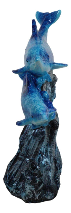Marine Sea Ocean 2 Blue Dolphins Swimming Around Underwater Coral Reef Figurine-3