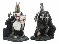 Black And White Medieval Crusader Knight Bookends Statue 7.5"H Set Suit Of Armor-5