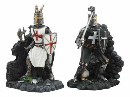 Black And White Medieval Crusader Knight Bookends Statue 7.5"H Set Suit Of Armor-5
