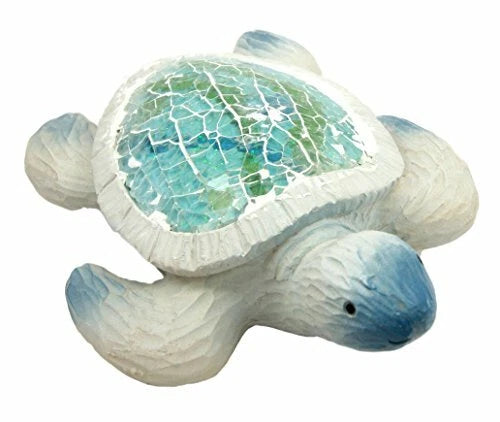 Coastal Ocean Giant Sea Turtle Decorative Figurine With Crushed Glass Shell-2