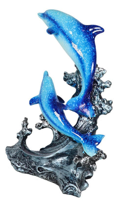 Nautical Marine Sea Ocean 2 Blue Dolphins Leaping Out Of The Reef Waves Figurine-4