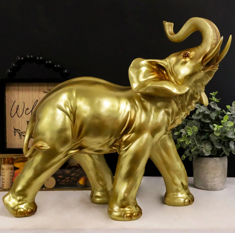 Estatua de elefante dorado Feng Shui de gran Buda tailandés auspicioso con la trompa hacia arriba-1