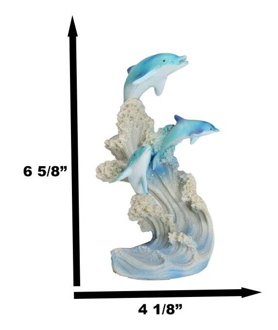 Sea World Three Bottlenose Dolphins Leaping Out Of The Waves Statue 6.25"Tall-3