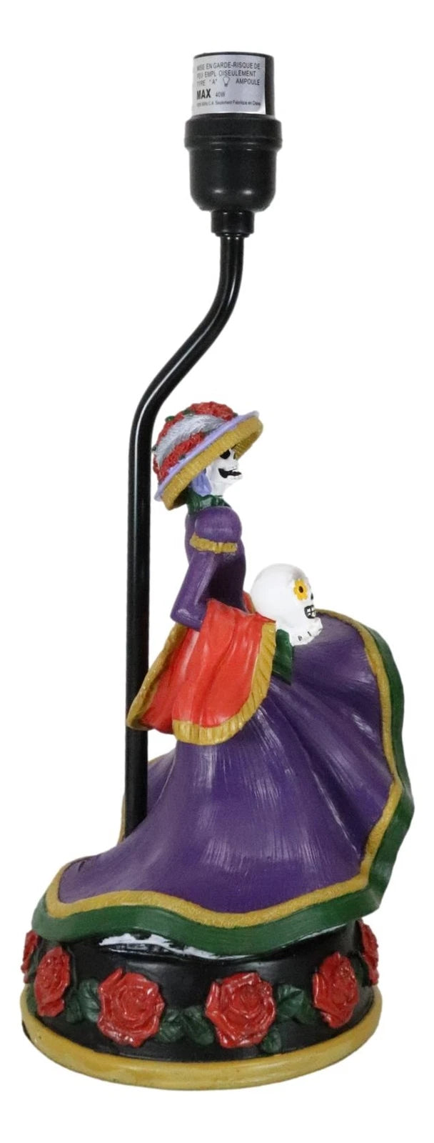 Day of The Dead La Calavera Catrina Sugar Skull Standing On Red Roses Table Lamp-5