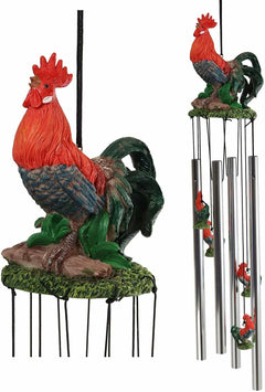 Rustic Country Farm Red Breasted Rooster Chicken Wind Chime Patio Garden Decor-2