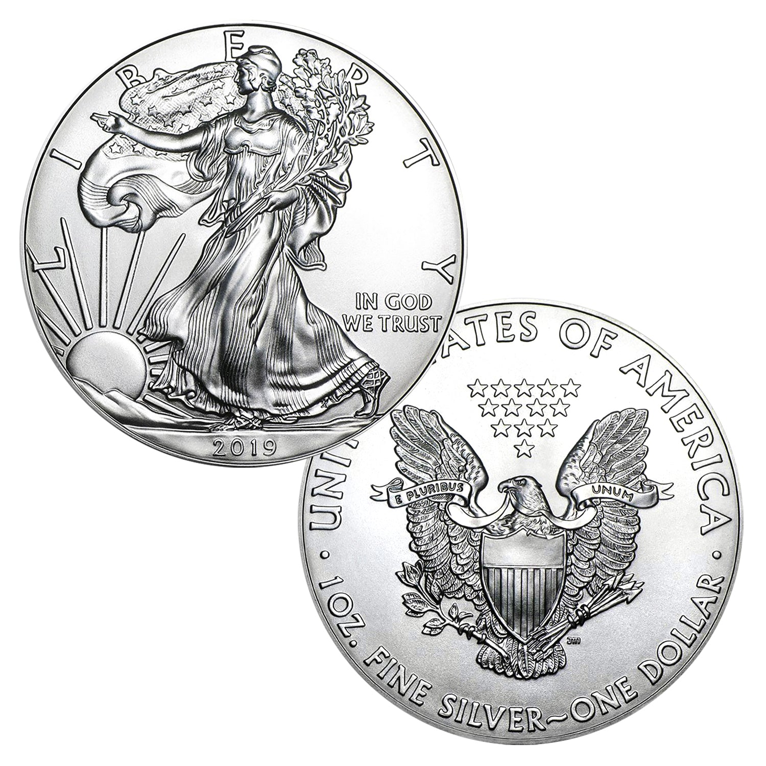 Moneda American Silver Eagle brillante sin circular de $1 de 2019 con soporte Airtite-3