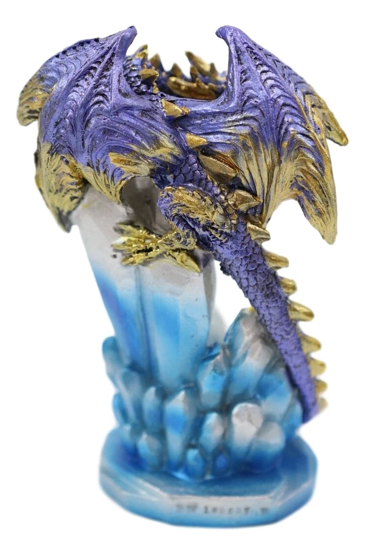 Purple And Gold Cosmic Dragon On Blue Crystal Stalactite Rock LED Light Statue-4