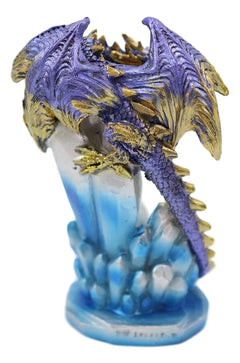 Purple And Gold Cosmic Dragon On Blue Crystal Stalactite Rock LED Light Statue-4