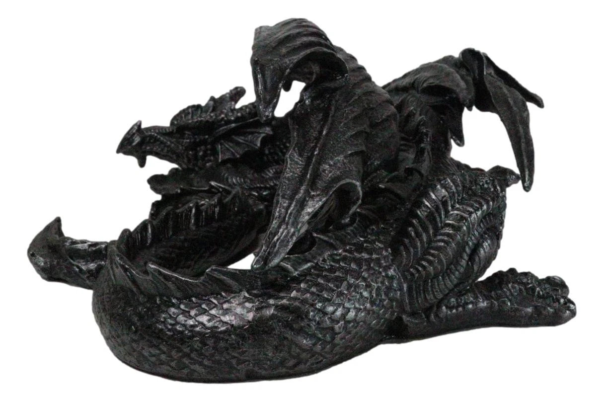 Figura coleccionable de dragón soma negro con cuernos de fantasía medieval en reposo, 28 cm de largo-3