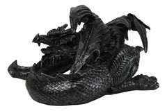 Figura coleccionable de dragón soma negro con cuernos de fantasía medieval en reposo, 28 cm de largo-3