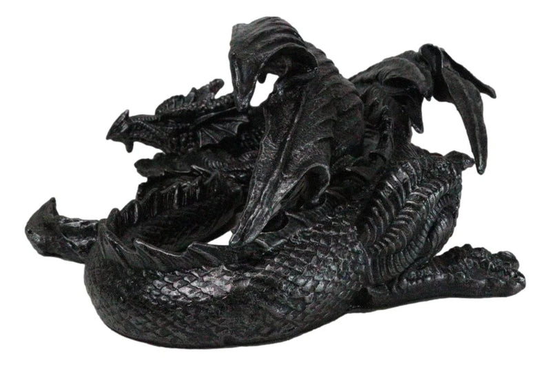 Figura coleccionable de dragón soma negro con cuernos de fantasía medieval en reposo, 28 cm de largo-3