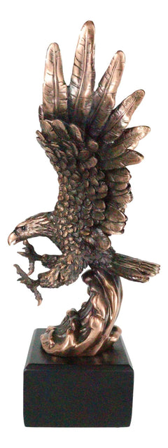 Electroplated Bronze Resin Bald Eagle With Open Wings Swooping Over Water Statue-2