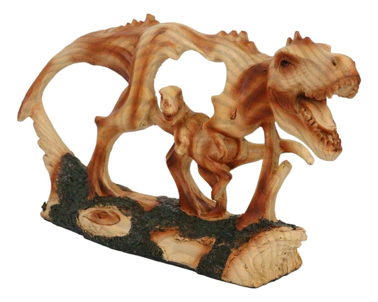 Figura recortada de madera sintética de padre y bebé del dinosaurio jurásico Tyrannosaurus Rex