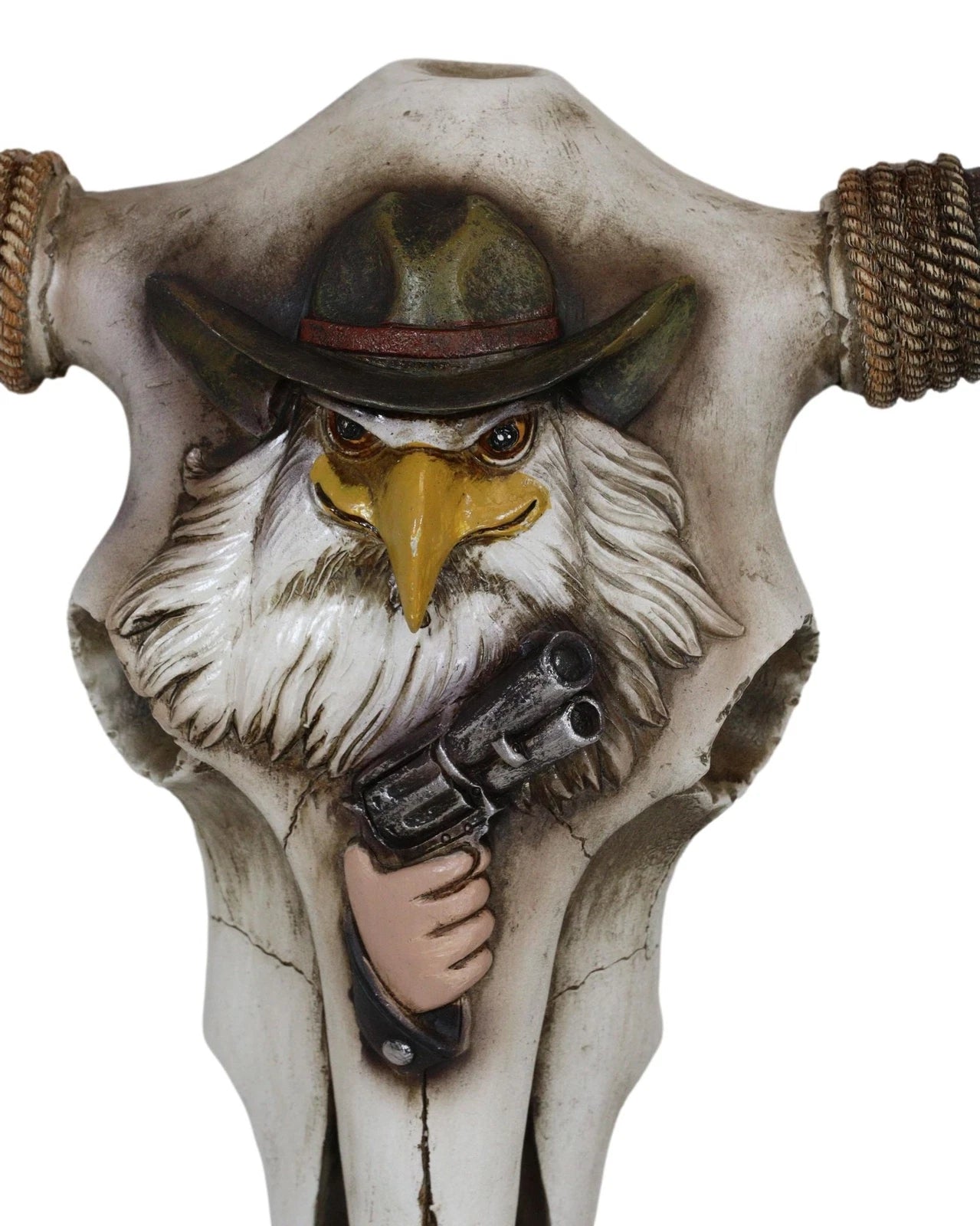 Rustic Western Eagle Cowboy With Gun Horned Ropes Cow Skull Wall Decor Plaque-3