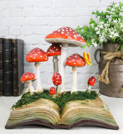 Enchanted Fairy Garden Toadstool Mushrooms Sprouting from Spell Book Figurine-1