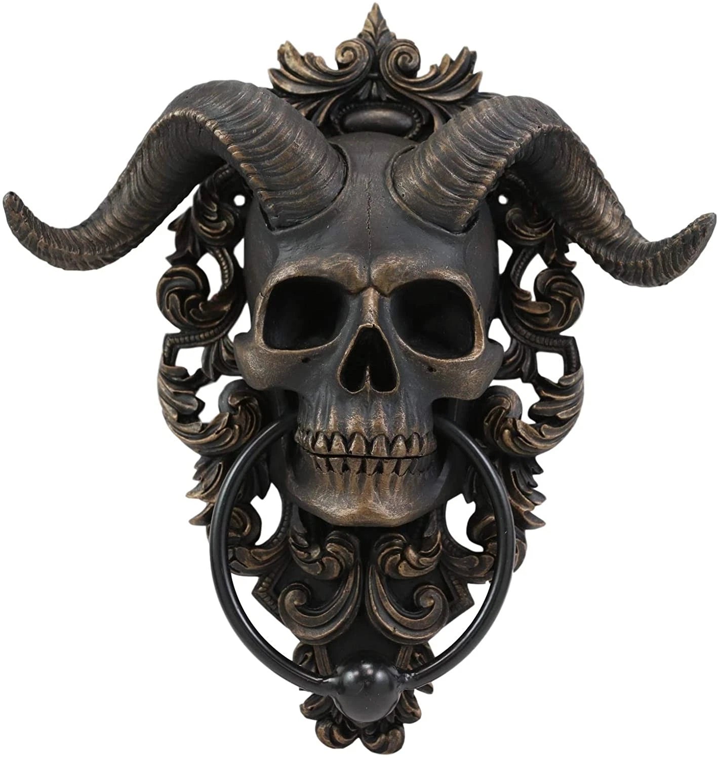Baphomet Horned God Skull Hanging Door Knocker with Built in Striker Plate-6