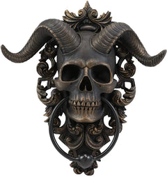 Baphomet Horned God Skull Hanging Door Knocker with Built in Striker Plate-6