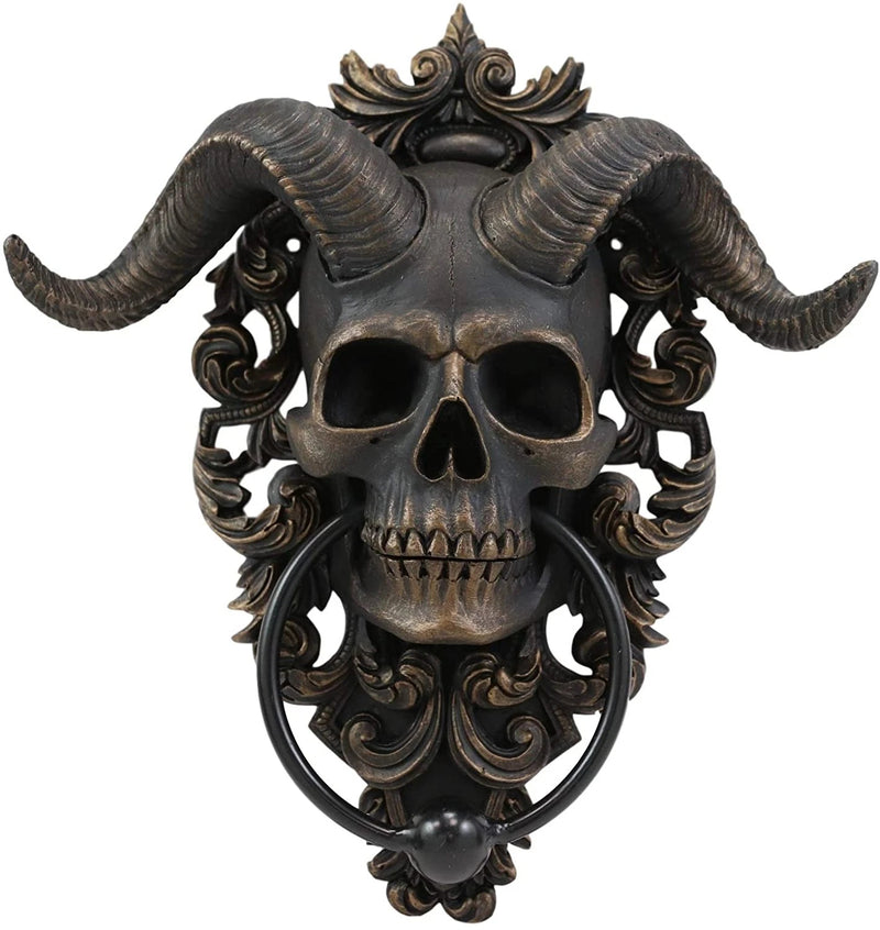 Baphomet Horned God Skull Hanging Door Knocker with Built in Striker Plate-6