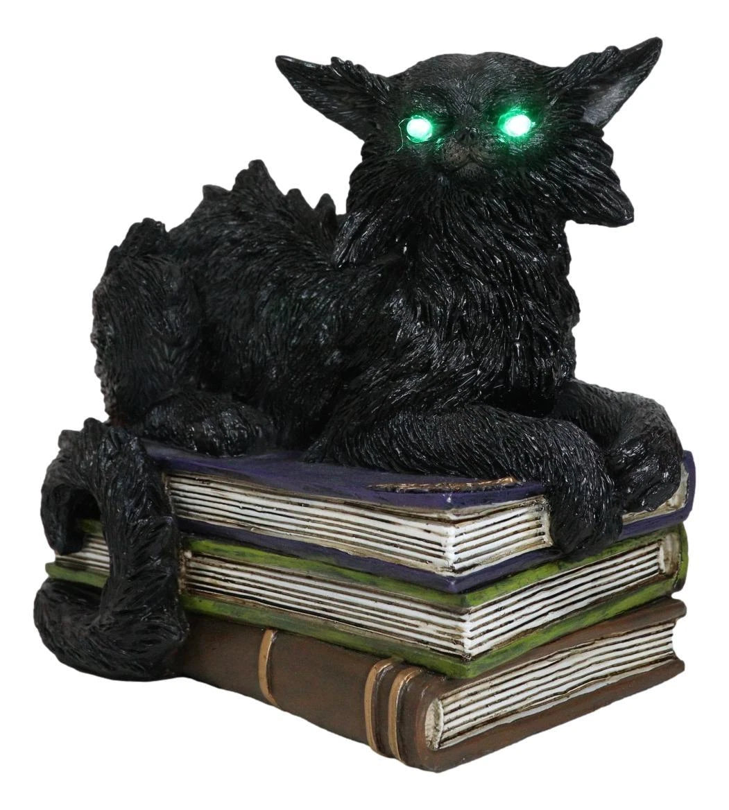 Witching Hour Mystical Black Cat With LED Eyes On Witchcraft Books Figurine-5