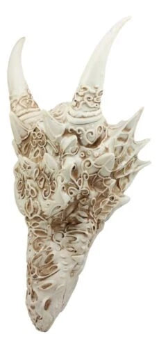 Large Gothic Tribal Stencil Art Horned Dragon Skull Wall Decor Or Statue-4