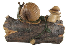 Helix Shell Snail By Mushrooms On Trunk Log With Slow Down Enjoy Sign-3