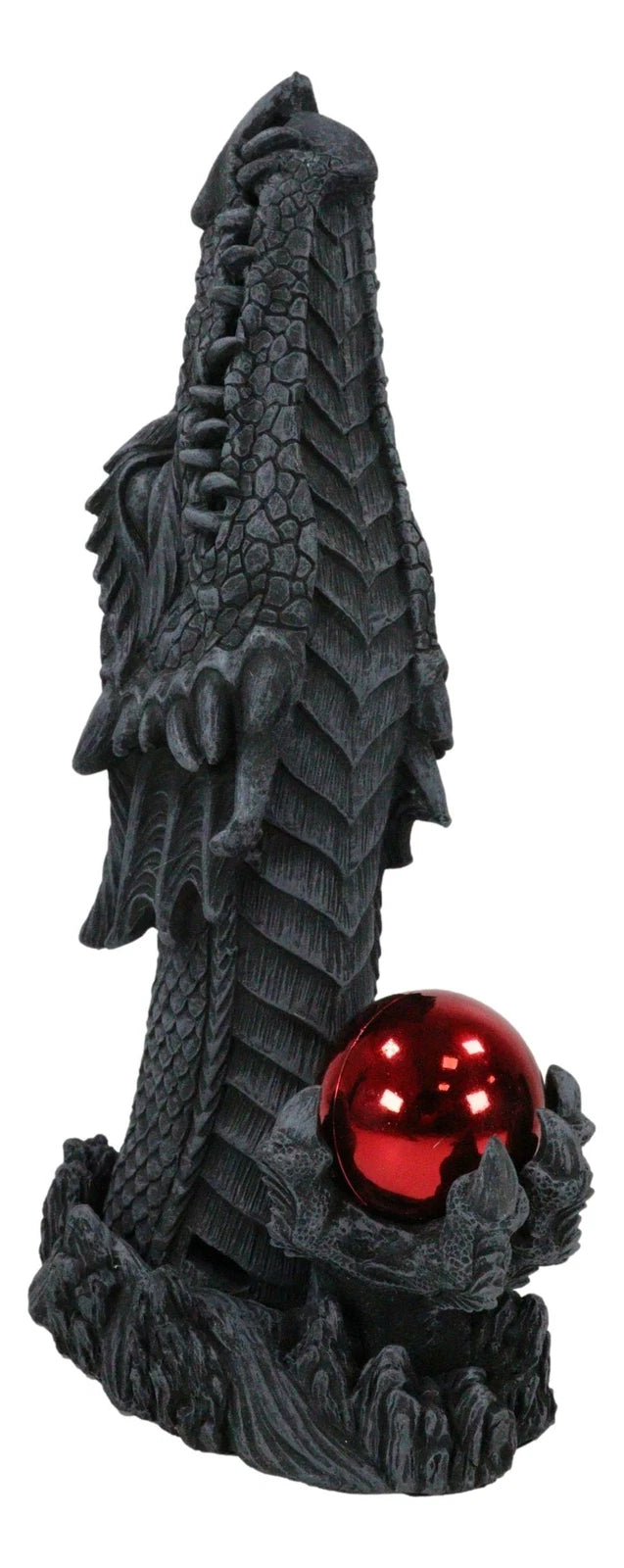 Red Orb Grendel Dragon Head Emerging From Ground Cone Incense Burner Sculpture-4