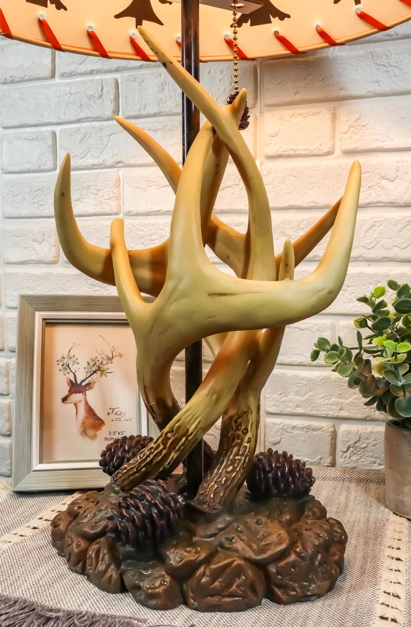 26"H Rustic Vintage Design 3 Entwined Antlers And Pine Cones Table Lamp-4