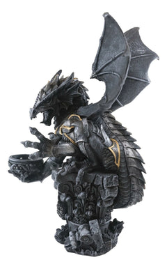 Large Rune Armored Dragon On Pedestal Tea Light Candle Holder Statue Figurine-2