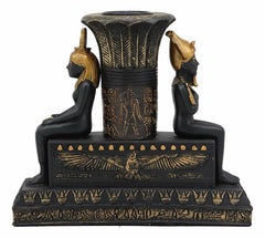 Ancient Egypt Black and Gold Seated Isis and Osiris Pillar Candle Holder-3