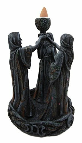 Triple Goddess Maiden Mother & Crone Backflow Cone Incense Burner-4