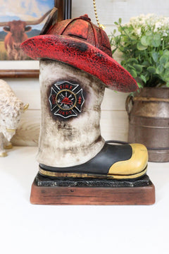 American Hero Fire Fighters Fireman Boot And Helmet Table Lamp With Laced Shade-4