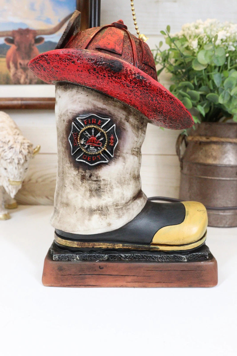 American Hero Fire Fighters Fireman Boot And Helmet Table Lamp With Laced Shade-4