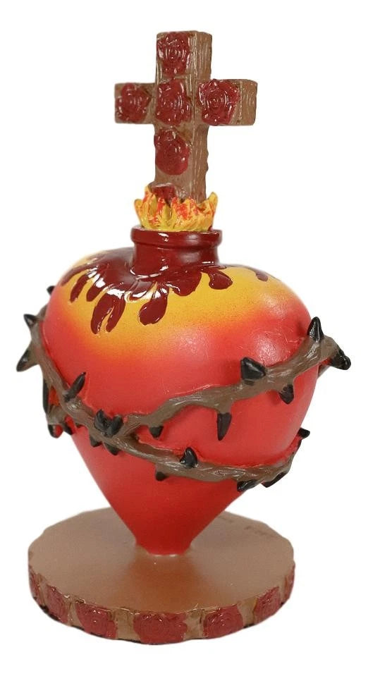 DOD Sacred Heart Of Jesus W/ Crown Of Thorns Roses & Cross Statue-5