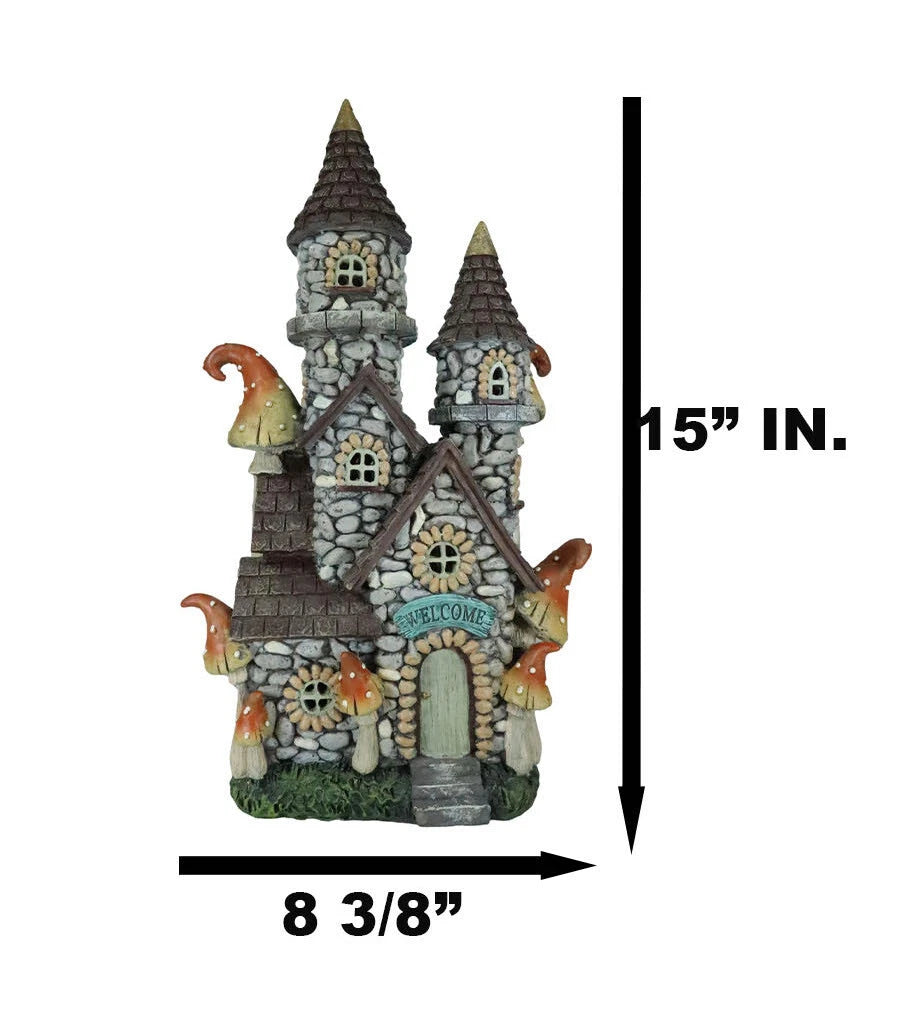 Fairy Garden LED Light Up Castle Stone House With Tall Tower Roofs Figurine-4