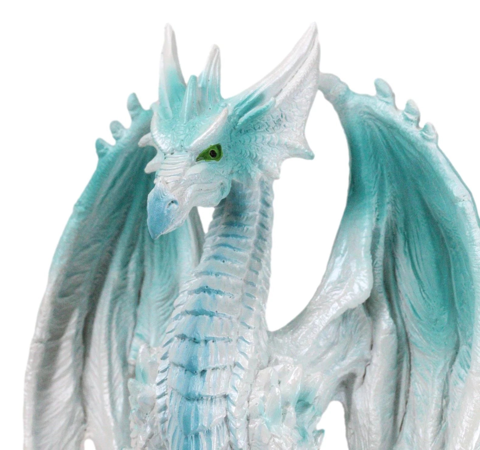 Fantasy Land Of Dragons Crouching Pale White Arctic Snow Winter Dragon Figurine-3