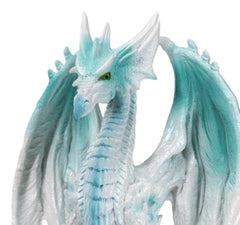 Fantasy Land Of Dragons Crouching Pale White Arctic Snow Winter Dragon Figurine-3
